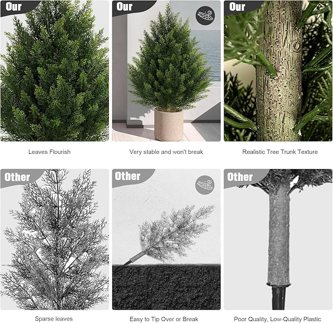 Vitalismo Outdoor Artificial Cedar Topiary Tree, Faux Evergreen Shrubs for Front Porch Decor, Lifelike Fake Bushes Plants for Home Living Room Front Door Decor (2, 2ft)