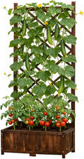 Anraja Raised Garden Bed with Trellis Wooden Planter Box Outdoor Wood Compact Privacy Screen for Climbing Plant Planting Flower Patio Tomato Vegetable Herb Balcony Porch 29.5" L x 17.0" W x 67.0" H