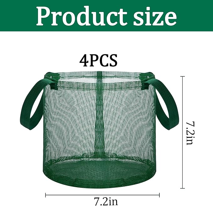 EBaokuup 4 Pcs Pond Planting Bag with Handle, Reusable 7 Inch Round Aquatic Mesh Plant Pot for Ponds, Breathable Green Water Garden Pond Plant Basket for Lotus Bog Terrestrial Plants