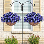 INXUGAO Artificial Hanging Flowers with Basket Outdoor, Fake Hydrangea UV Resistant Arrangements in Pot Planter Spring Summer Decor for Indoor Porch Garden Yard (Double Blue)