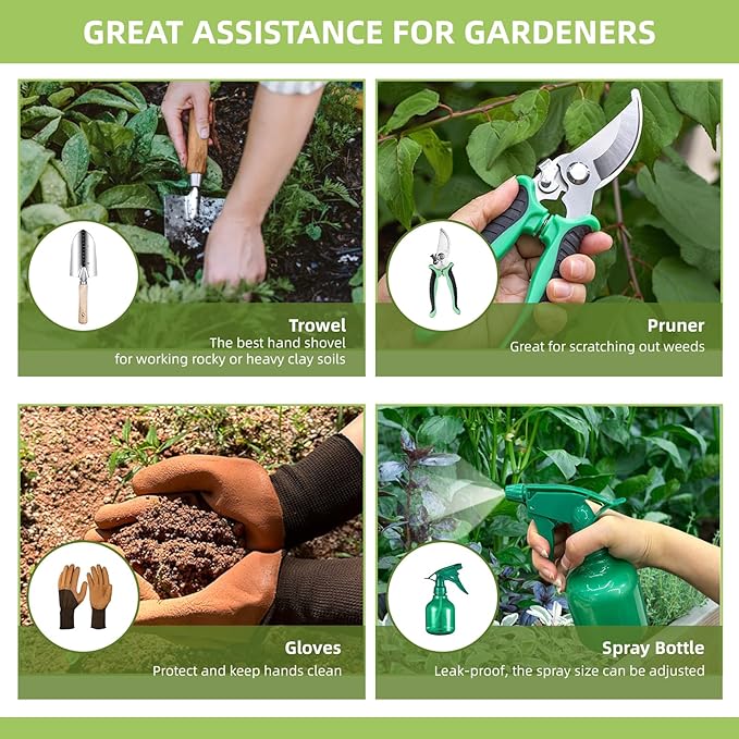 Gardening Tools 11 Pack Heavy Duty for Women with Gardening Knee Pads and Repotting Mat, Gardening Hand Tools with Floral Tote Bag, Durable Garden Supplies Kit, Ideal Gifts for Men Gardeners