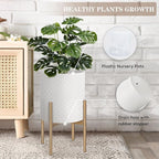 Oakrain Mid Century Planters for Indoor Plants, Metal Plant Set of 2, Modern Decorative Plant Pots for Living Room, Garden, Balcony, Cream White Planters with Glod Plant Stands, 10" & 12"