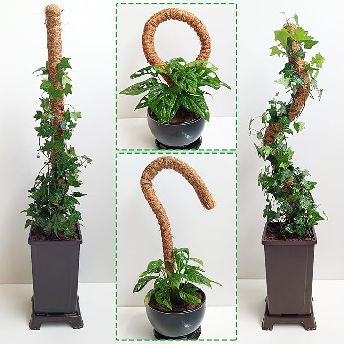 Soupiar 2-Pack 28" Bendable Moss Pole for Monstera, Rust-Free Aluminum Core Plant Support Stakes, Sturdy Stakes to Train & Grow Indoor Climbing Plants Upright (13.2ft Jute Rope Included)