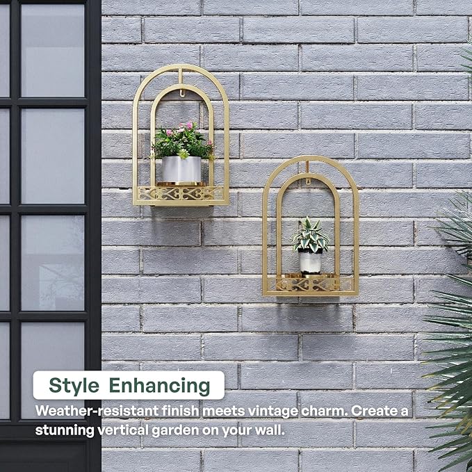 Hanging Planter for Indoor & Outdoor Plants, Mid Century Modern Iron Frame Wall Decor for Living Room Garden Patio 3 Pack Gold（No Light）