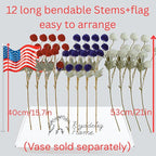 Red White and Blue Artificial Flower Arrangement 12 Stems with American Flag, 4th of July Table Decorations Centerpiece for Patriotic Home Decor, Independence Day Party, Memorial Day Decor