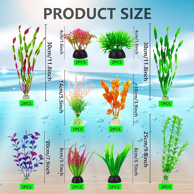 Artificial Aquarium Plants Set, Plastic Fish Tank Decorations, Fish Tank Decor for Betta Goldfish (18pcs-Colorful)