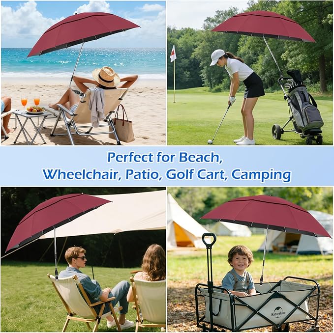 2 Pack 40.9'' Beach Chair Umbrella with 360° Adjustable Canopy & 270° Flexible Clamp, Double Canopy Sun Protection for Wheelchair, Patio, Golf Cart, Camping