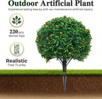 PATIO CHOICE Topiary Trees Artificial Outdoor Boxwood Ball Trees with Ground Spike Set of 2 22" Fake Outdoor Plants Faux Bushes and Shrubs Decorations for Outdoor Indoor Front Porch Garden