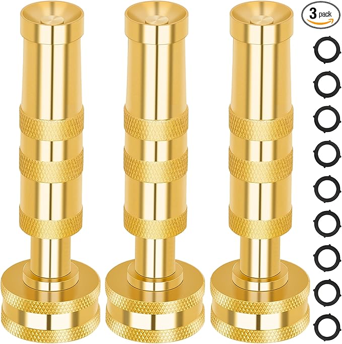 AUTOMAN Brass Hose Nozzle – High Pressure Jet Nozzles 3 Pack, Heavy Duty Sprayer for Garden Hoses, Adjustable Spray Gun,Solid Twist Water Hose Nozzle for Patio, Lawn, Car Wash, Extra 10 Rubber Washers