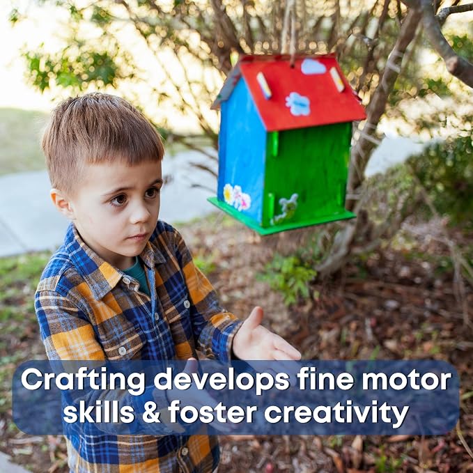 12 DIY Bird House Kits For Children to Build - Wood Birdhouse for Kids to Paint - Unfinished Bird Houses - Spring Crafts Kits - Wooden Arts & Craft for Girls & Boys - Classroom & Spring Activity