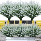 12 Bundles Fake Outdoor Flowers UV Resistant Plants Artificial Lavender Faux Plastic Shrubs Window Box Garden Porch Home Decor (White)