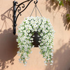 Artificial Hanging Flowers for Outdoors, 4 PCS 600 Blooms UV Resistant Morning Glory Faux Silk Vines, No-Odor Realistic Fake Plants for Garden Planter Porch Patio Decoration, White
