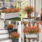 Ouddy Decor 20 Pcs Fake Outdoor Plants Artificial Grass Greenery Stems Faux Plastic Plants UV Resistant for Spring Summer Indoor Outside Garden Planter Pathway Porch Patio Window Home Decor, Orange