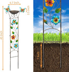 LEWIS&WAYNE Garden Trellis Bird Bath Outdoor, 40 Inch Antique Iron Garden Plant Trellis Decorative with Floral-Butterflies and Detachable Drinking Basin Bowl, Free Standing BirdBath Birdfeeder Station
