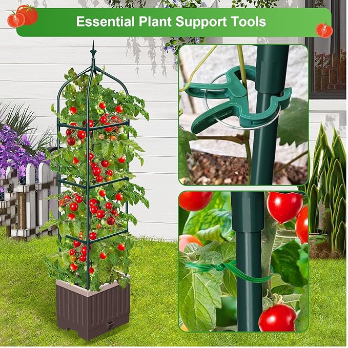 Raised Garden Bed Planter Boxes with Trellis,1pcs 70.9" Self-Watering Tomato Planter Boxes with Trellis for Climbing Vegetables Plants Flowers Tomato,Use for Indoor Outdoor (Brown)
