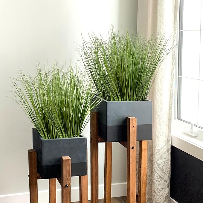 20PCS Fake Grass Filler Decor Artificial Grass Plants Outdoor Faux Plants Artificial Tall Shrubs Wheat Grass Greenery Stems UV Resistant Onion Grss For Outdoor Indoor Vase Planters Home Decor, Green