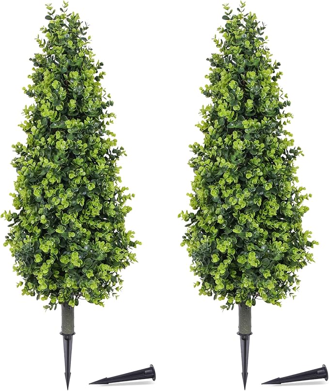 PATIO CHOICE 3ft Artificial Topiary Trees with Ground Spike Set of 2 36" Outdoor Faux Plants Realistic Faux Bushes and Shrubs Decorations for Outdoor Indoor Front Porch Garden