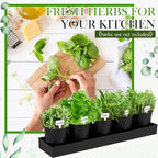 FoldTier 2 Sets Herb Garden Planter Indoor Kit with Trey 10 Pcs Metal Windowsill Plant Pots with Drainage Holes Indoor Herb Planter with Marker and Labels for Home Outdoor Plants (Black)