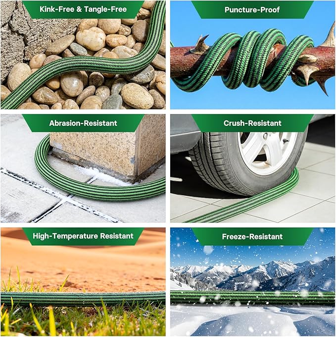 Garden Hose 100 ft Flexible Non-Expandable Water Hose Kink-Free Ultra Lightweight Leak-Proof Durable Portable Wear-Resistant Hoses Pipe with 3/4" Brass Fittings for Outdoor Yard Lawn Car Wash