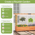 HAPPYGRILL Raised Garden Bed with Trellis, 2 Pack Freestanding Wood Planter Box w/Hanging Roof & 8 Drainage Holes for Vine Climbing Plants Flowers, Outdoor Planter with Trellis for Garden Patio Yard