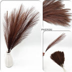 Fake Pampas Grass Plants Artificial Reeds Decoration Set of 28 Stems 17” Faux Florals Bulrush Fluffy Beige Branches Home Wedding Party Vase Fillers Christmas DIY Feathers Décor - Brown Coffee 28 Pcs