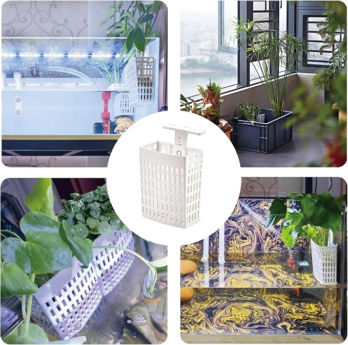 2pcs Upgraded Adjustable Aquarium Plant Holder，Fish Tank Plant Holder，Fish Tank Aquaponics Plant Cultivation and Aquarium Landscape Decoration with Hooks and Suction Cup(White)