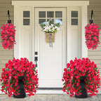 Sggvecsy Artificial Fake Hanging Flowers Plants for Outdoor Outside Spring Summer Decoration 2PCS Faux Silk UV Resistant Realistic Morning Glory Trailing Vines for Home Porch Patio Balcony(Rose red)