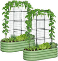 DoCred 2 in 1 Galvanized Raised Garden Bed, 2Pcs Garden Planter Box with 71" H Trellis for Climbing Plants, Outdoor Gardening Raised Beds with Climbing Net for Fruits, Vegetables, Flower (Green)