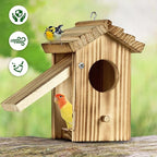 Hummingbird House for Outside Hanging - Small Bird Nesting Box for Hummingbird - Natural Wood Birdhouse with Perch - Outdoor Garden Decor & Bird Lover Gift (Dimensions 4.1*3.3*5.9 inch)