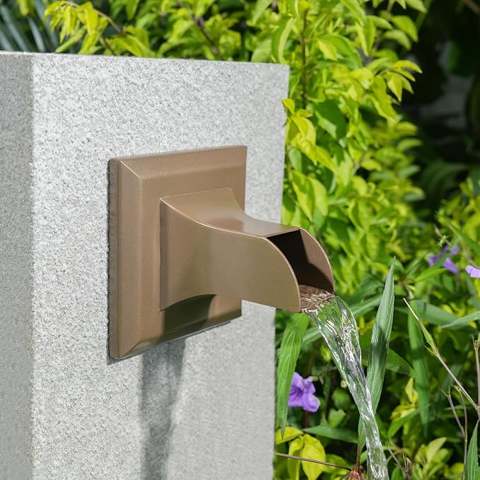 Square 316 Stainless Steel Water Fountain Spout, Outdoor Spillway Scupper with Integrated Spray Baffle, Unique Emitter Water Feature Decor for Patios, Pools, Courtyards, Water Walls(Brown)