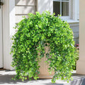 INQCMY Artificial Outdoor Plants Fake Hanging Greenery for Spring Summer Decoration, 4 pcs Realistic Faux Hanging Eucalyptus for Home Outside Garden Porch Patio Planters Basket