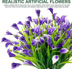 TURNMEON 12 Bundles Calla Lily (240 Heads) Artificial Flowers for Outdoors, Fake Plants UV Resistant Faux Plastic Fake Flowers for Indoor Planter Home Porch Yards Spring Summer Cemetery Decor(Purple)