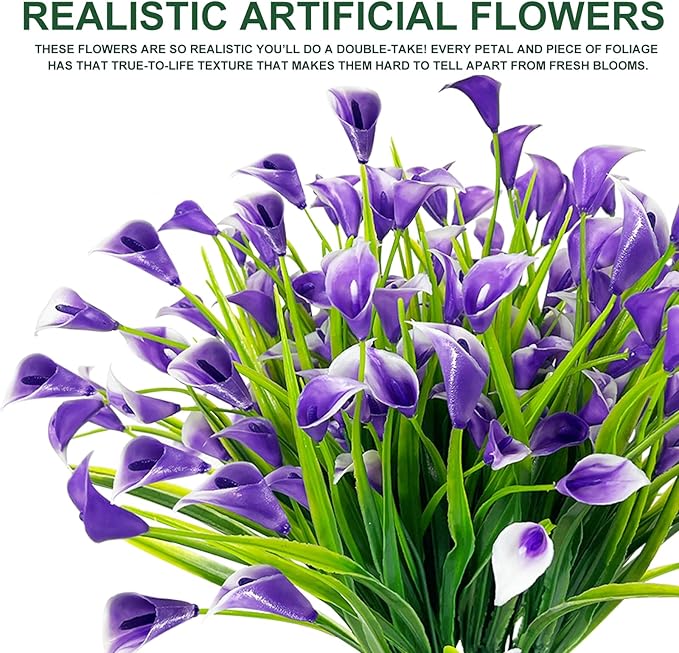 TURNMEON 20 Bundles Calla Lily (400 Heads) Artificial Flowers for Outdoors, Fake Plants UV Resistant Faux Plastic Fake Flowers for Indoor Planter Home Porch Yard Spring Summer Cemetery Decor(Purple)