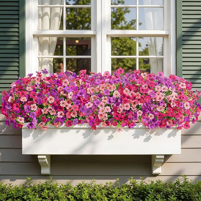 Alupssuc 24 Bundles Artificial Flowers for Outdoors Decoration, UV Resistant Silk Faux Daisy Flora Spring Fake Plastic Plants Greenery for Outside Indoor Yard Home Porch Window Box Decor(3 Colors)
