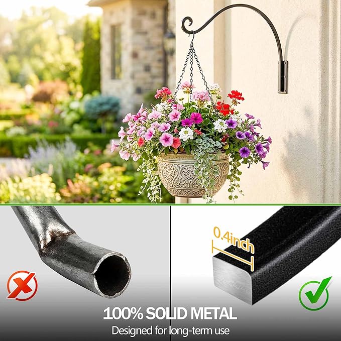 Lifyzoon Heavy Duty Plant Hanger Bracket: 2 Packs 16 Inch Metal Hanging Plant Bracket, 80lbs Weight Capacity - Hanging Plant Wall Hooks for Bird Feeder, Wind Chimes, Flower Baskets, Indoor Outdoor