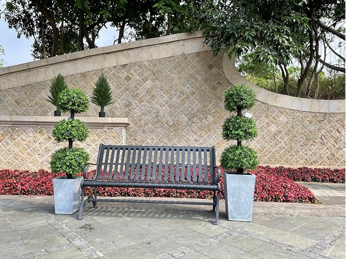ALL SEASON GREEN 4ft Triple Ball Boxwood Topiariy Trees,UV Resistant,Faux Topiaries for Outdoor Porch Planter Decor 2Pack