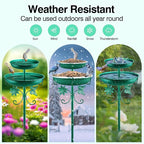 Daoeny Bird Bath for Outside, 42In Vintage Freestanding Birdbaths for Outdoors, Double Metal Bird Bath Feeder Bowls for Garden Patio Yard Lawn Decor, Upgraded 5-Pronged Base (Green)