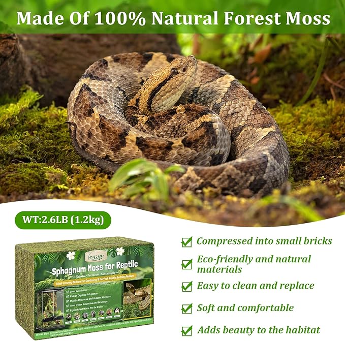 Legigo 2.6LB Sphagnum Moss for Reptile- 48QT Natural Reptile Moss Terrarium Moss Substrate, Snake Tank Moss Peat Moss Reptile Bedding for Snake, Gecko, Ball Python, Frog and Orchids Plants