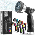 Hose Nozzle [Silver] Heavy Duty Hose Sprayer With 10 Adjustable Watering Patterns. Thumb Control Design, Comfortable Ergonomic Grip, Garden Hose Nozzle for Watering Plants & Lawns/Fun showers/Cleaning