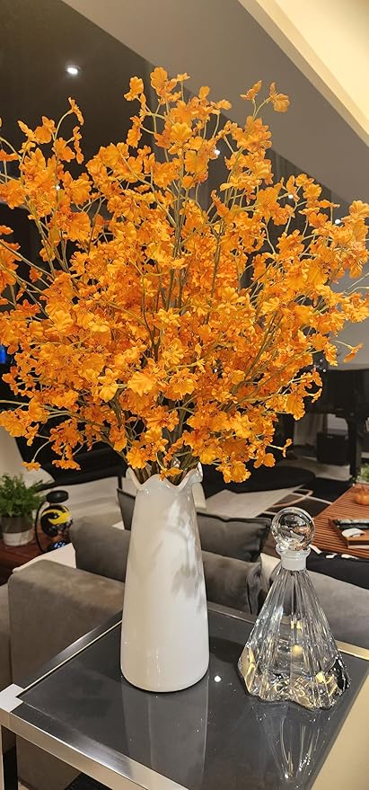 6 PCS Long 36" Artificial Flower Dancing Orchid Stems w Stretching Branches Design & Fake Silk Petals for Indoor Home Decoration Shop Office Decor Floral Arrangement Living Room Garden Party (Orange)