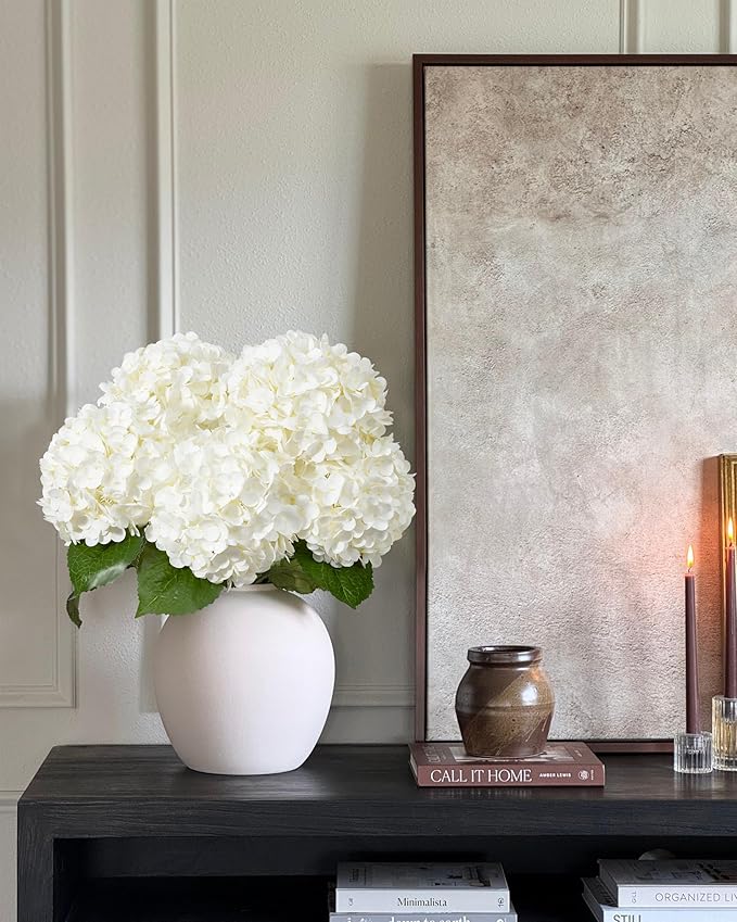 DuHouse 4Pcs Large Hydrangea Artificial Flowers,20 inch Latex Real Touch Hydrangeas Lifelike Hydrangea Flower for Home Wedding Bouquets Centerpieces Party Living Room Decoration(White)