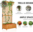 Outvita 72" H Outdoor Raised Garden Bed with Trellis & Roof, Wood Planter Box Equipped with Drainage for Vine Climbing Plants and Flowers Herbs in Balcony, Garden, Patio(Orange)
