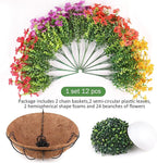 2 Set Artificial Flowers Hanging Plants in Basket,Artificial Hanging Flowers for Outdoor Indoor Decor,UV Resistant hanging Baskets with Fake Flowers for Spring Summer Patio Garden Porch Deck Decor