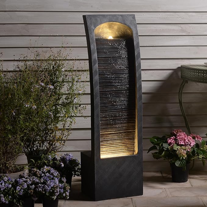 Indoor Water Fountain Waterfall Fountain with LED Lighting 42.5 Inch Tall Tiered Waterfall for Garden Patio Backyard Decor