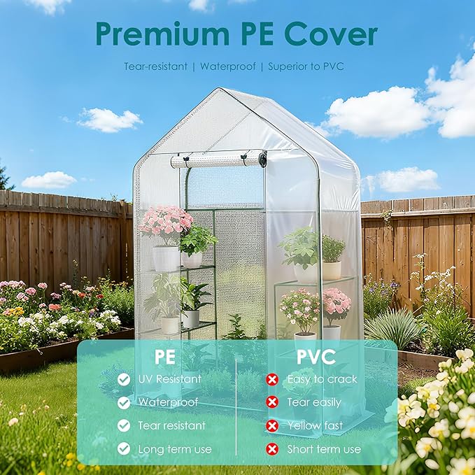 Twira Greenhouse for Outdoors, 55.1" x 27.6" x 78.7" Walk in Plant Greenhouses Heavy Duty with Thicken PE Cover, 3 Tiers 8 Shelves Greenhouse Plastic, Portable Green House for Outside, Patio, Garden