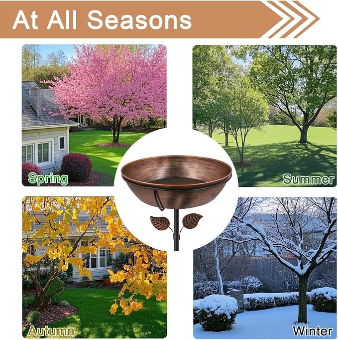 3" Deep Metal Bird Bath for Outdoors, Removable 13" Dia Bowl with Stable Upgrades Stake, Easy to Clean Birdbaths for Garden Yard Lawn Decor 1.4 Gallon (Pack of 2)