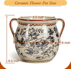 BUYMAX Ceramic Plant Pots for Indoor Plants with Drainage Hole, Vintage Crackle Glaze Hand-Painted Gray Flower Planter with Handles, Small Decorative Hanging Planter