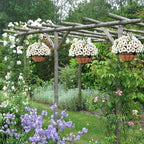 Ouddy Decor Artificial Hanging Flowers with Basket, Fake Silk Hanging Flowers in Coconut Lining Basket Faux Hanging Plants for Outdoor Indoor Spring Garden Porch Patio Balcony Home Decor, White