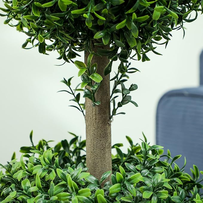 HOMCOM Artificial Plants Topiary Ball-Shaped Boxwood Trees in Pot Set of 2 Fake Plants for Home Indoor Outdoor Front Porch Decor, 36 Inch, Green