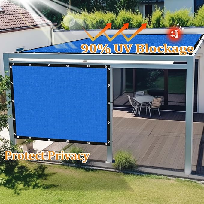 Shade&Beyond Customized Size 90% Sun Shade Cloth with Grommets, 5' X 5' Pergola Shade Cover Canopy, Mesh Tarp Sun Screens for Patio, Outdoor, Garden, Backyard GN01, Blue